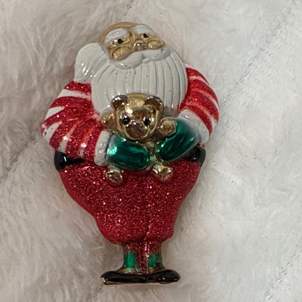 Vintage Festive Santa Claus Brooch with 🧸 Teddy Bear